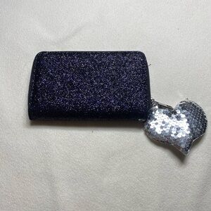 Compact Purple and Silver Wallet with Heart Charm